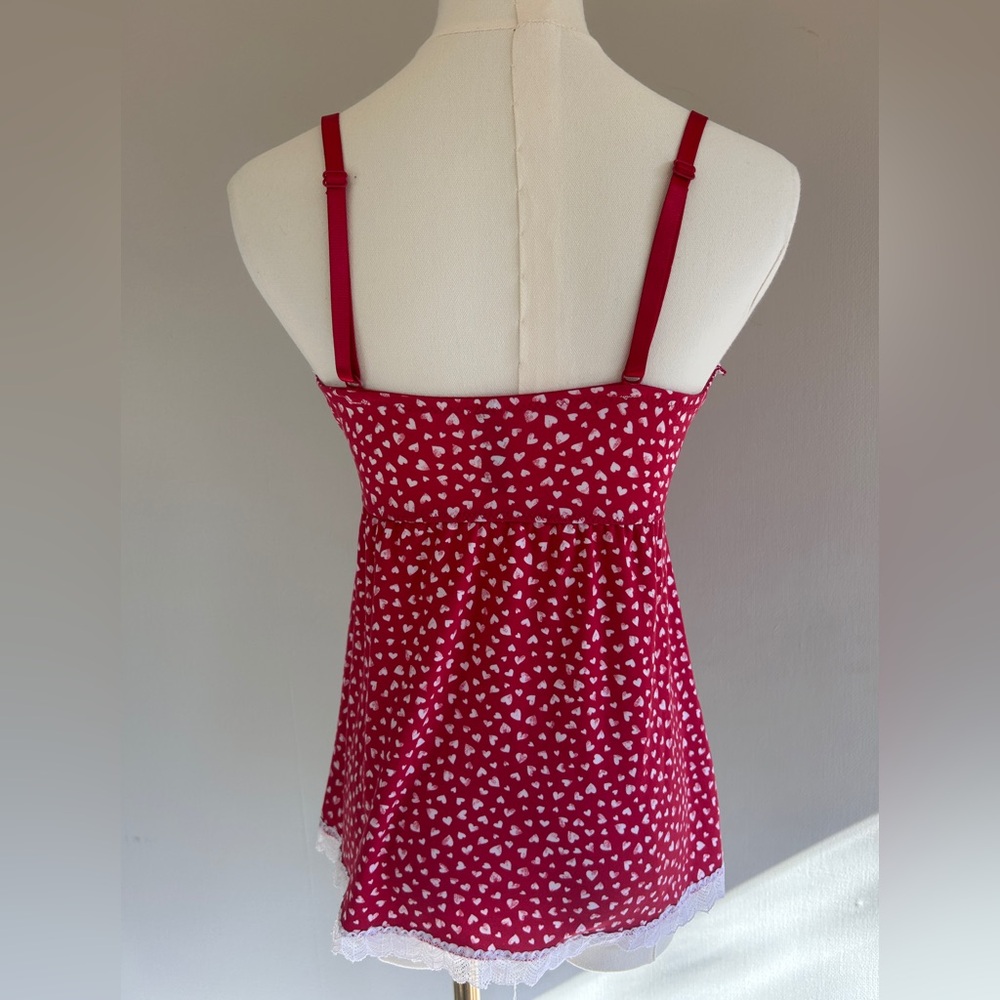 LAURA ASHLEY Babydoll Y2K Lace Trim Heart Print Cami Top Coquette Valentine Sz S - Picture 8 of 14